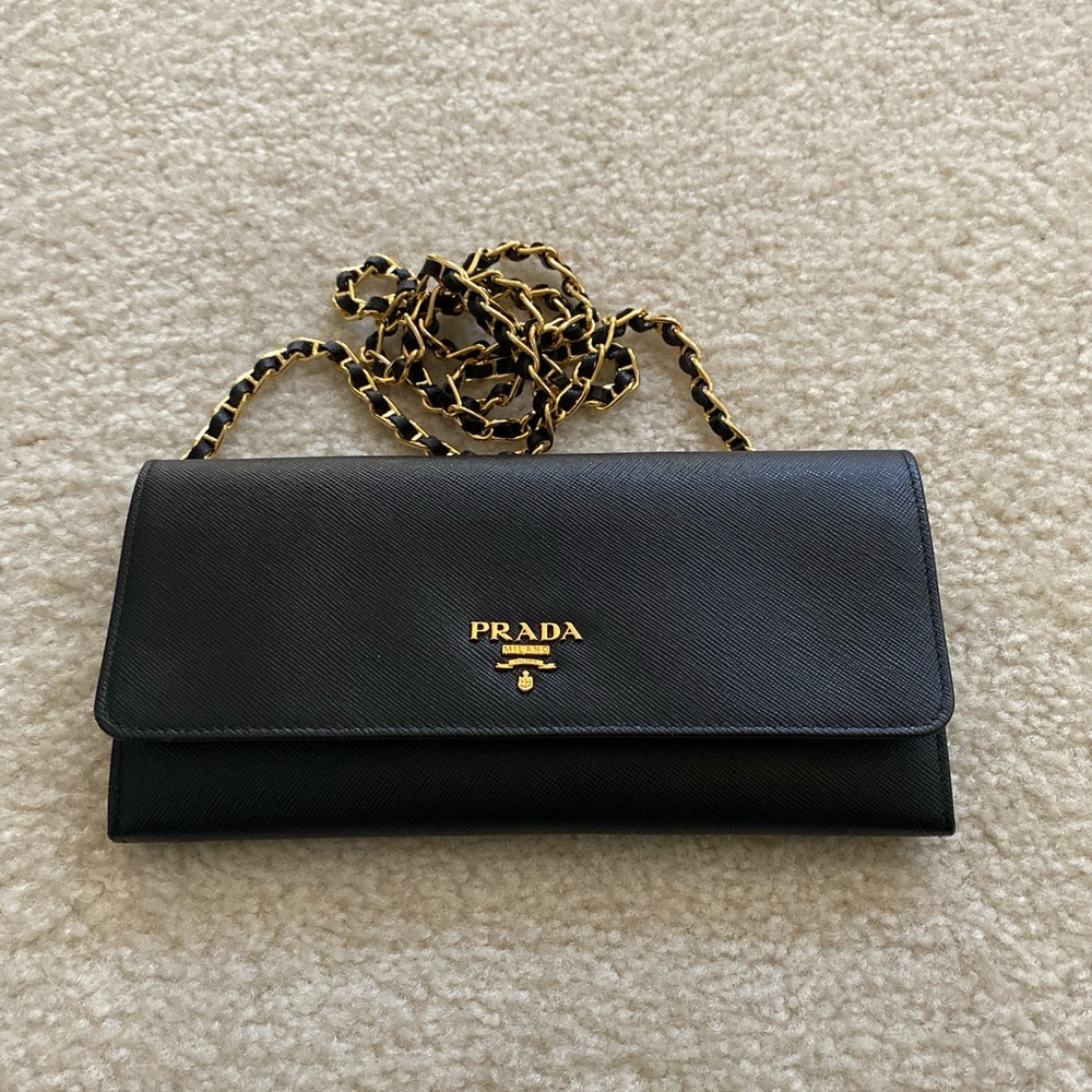 Prada Black Wallet on Chain